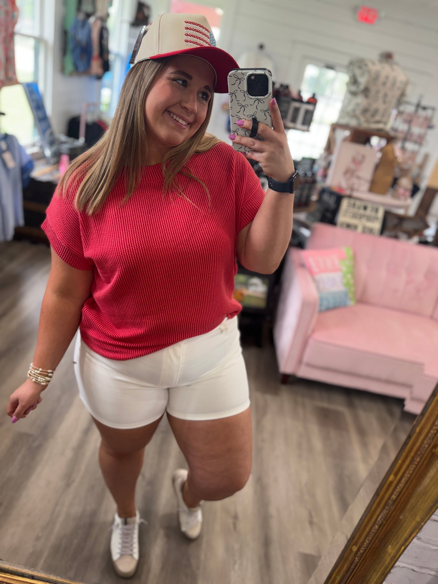 Kellee Rib Cap Sleeve Top- Ruby