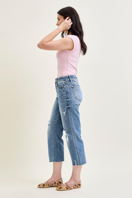 Annie High Waist w/ Destroy Crop Wide Leg Jeans