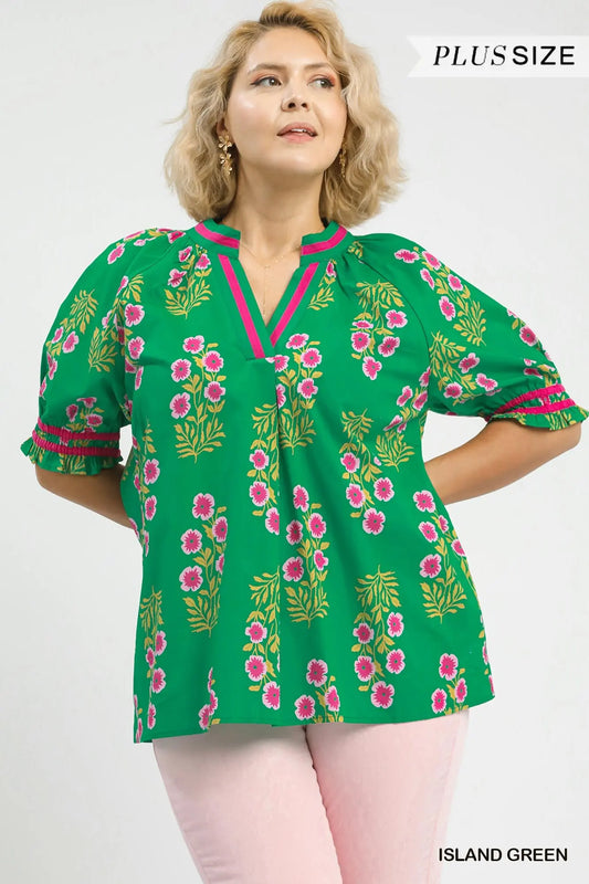Tara Floral V-Neck Puff Sleeve Top