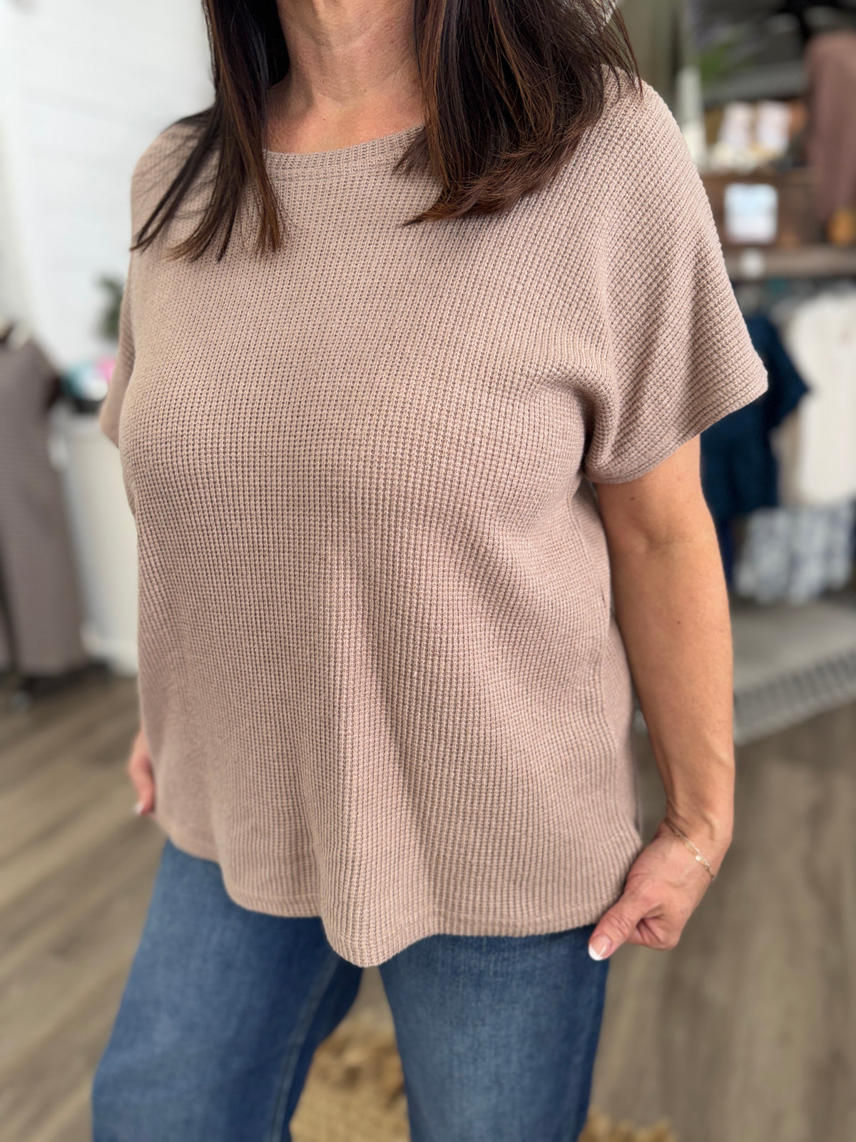 Everyday Knit Drop Sleeve Top-Mocha