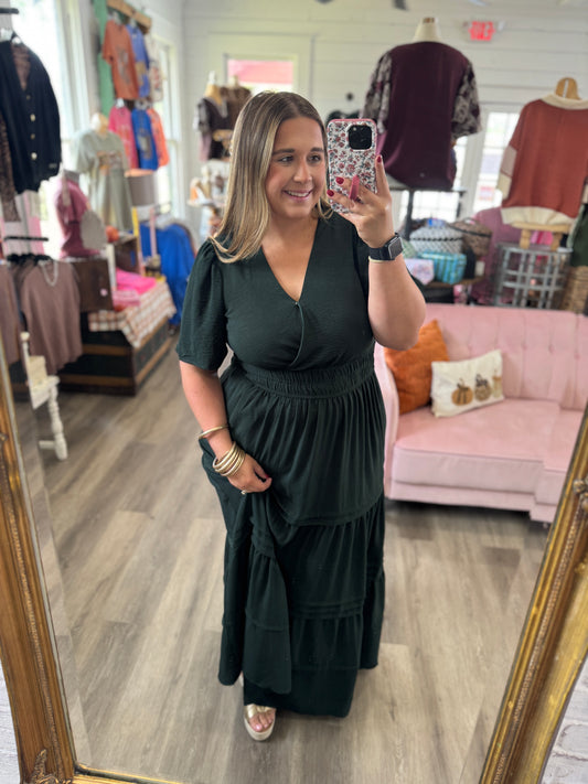 Sophie Pintuck Tiered Maxi Dress-Green