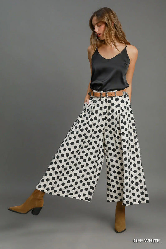 Hunter Polka Wide Leg Pants-Off White