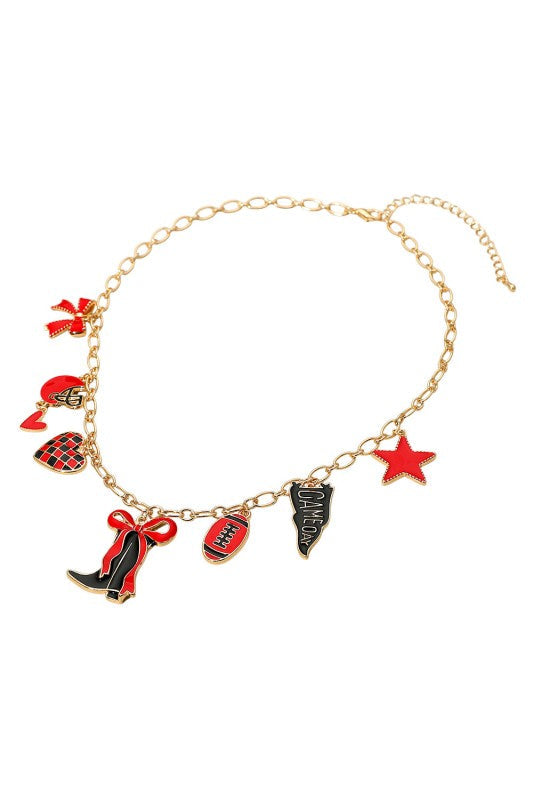 Game Day Charm Necklace-Red/Black