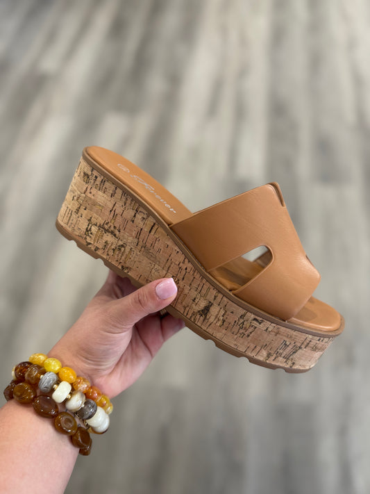 Camel Cork Slide Wedges