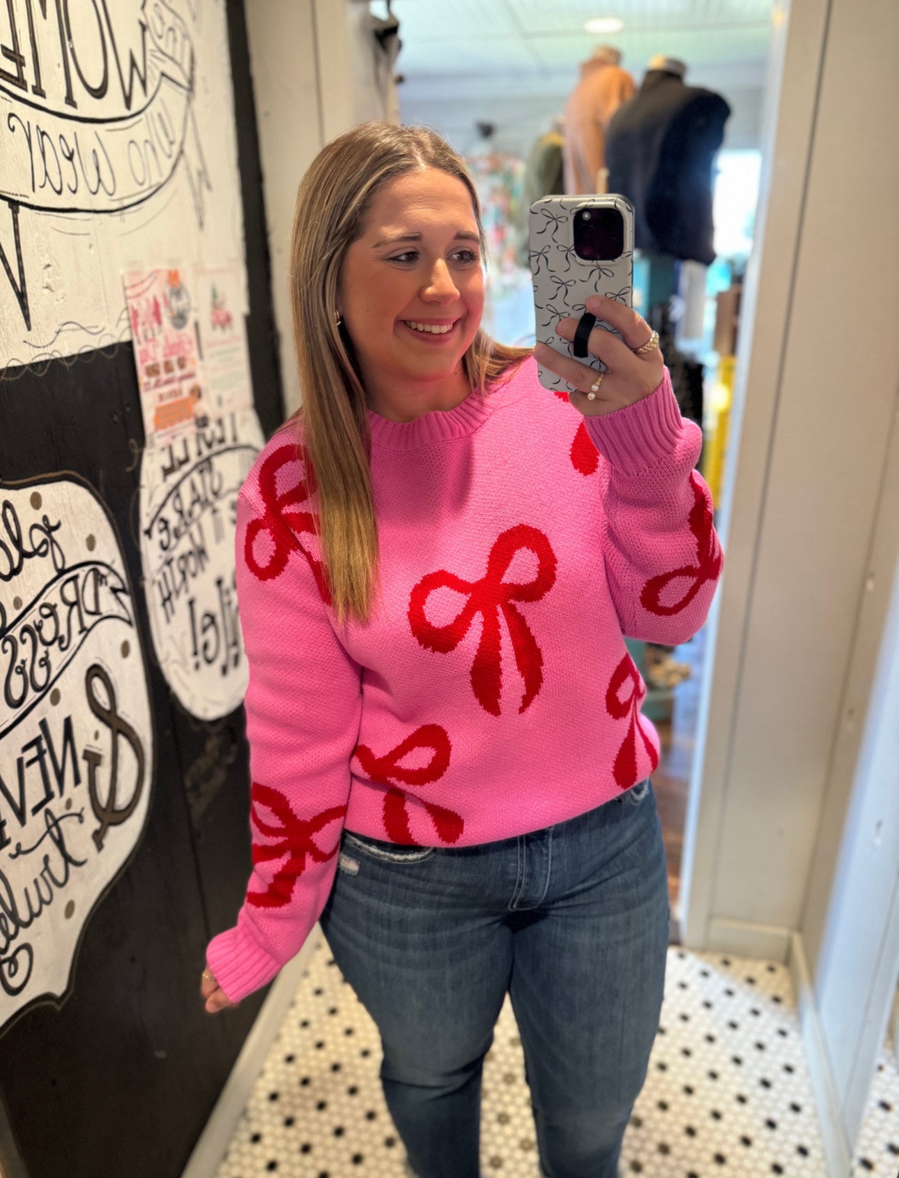 Pink & Red Bow Sweater