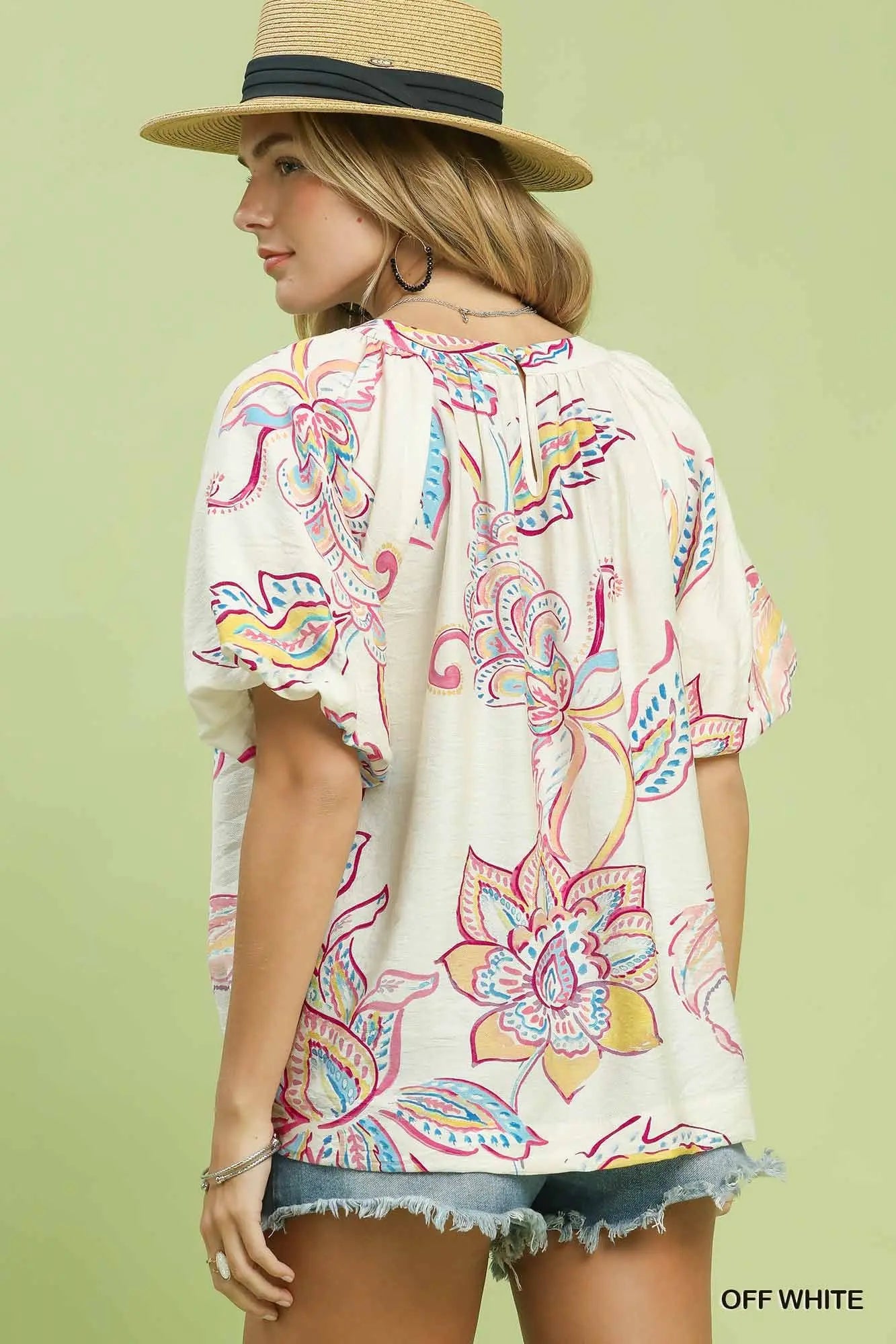Brittany Paisley Print Top-Off White