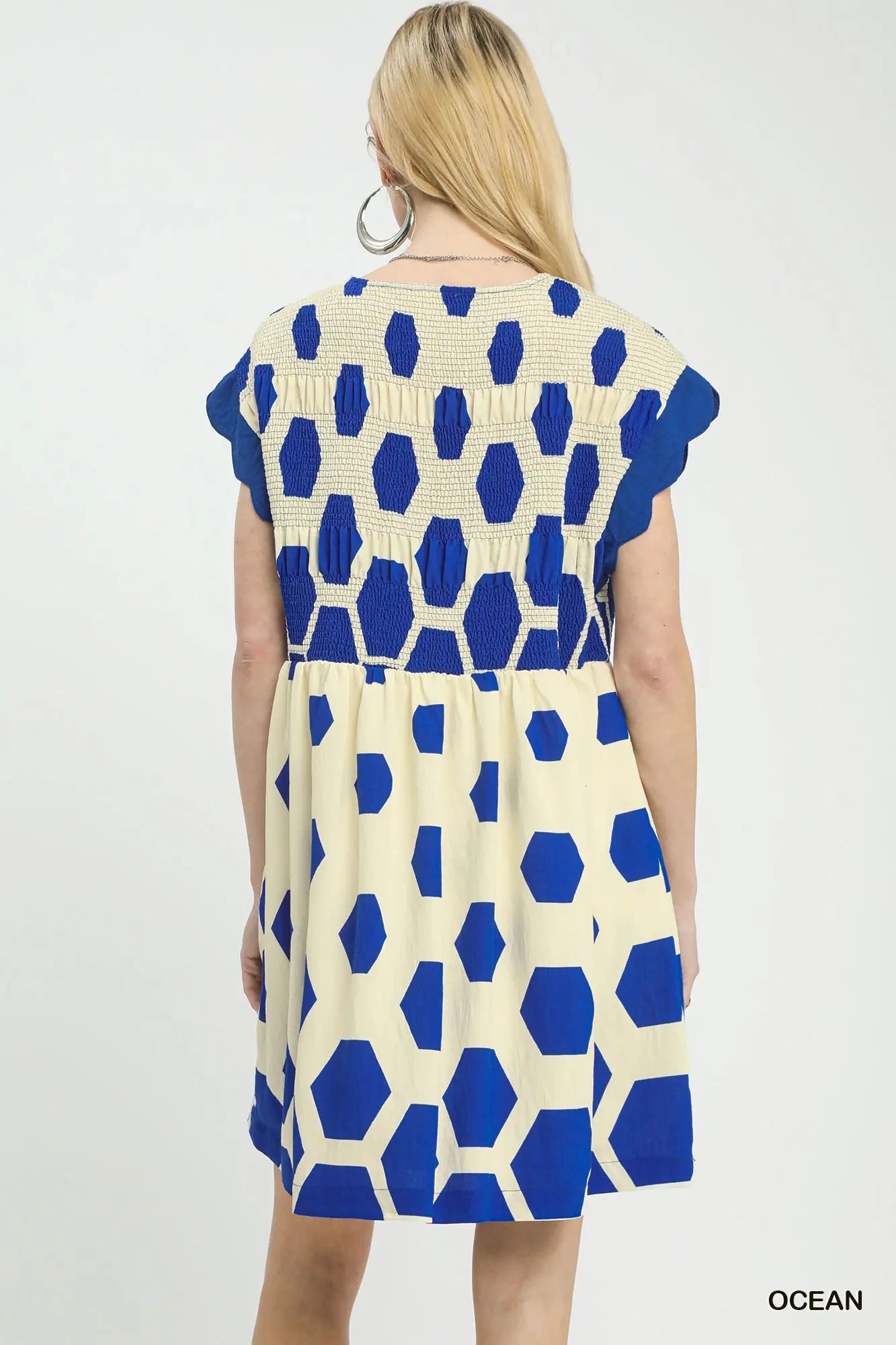 Atlas Geometric Smocked Yoke Dress