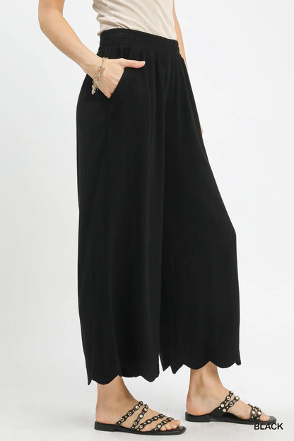 Kacie Linen Scallop Hem Wide Leg Pants