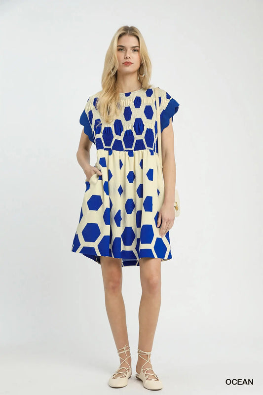 Atlas Geometric Smocked Yoke Dress