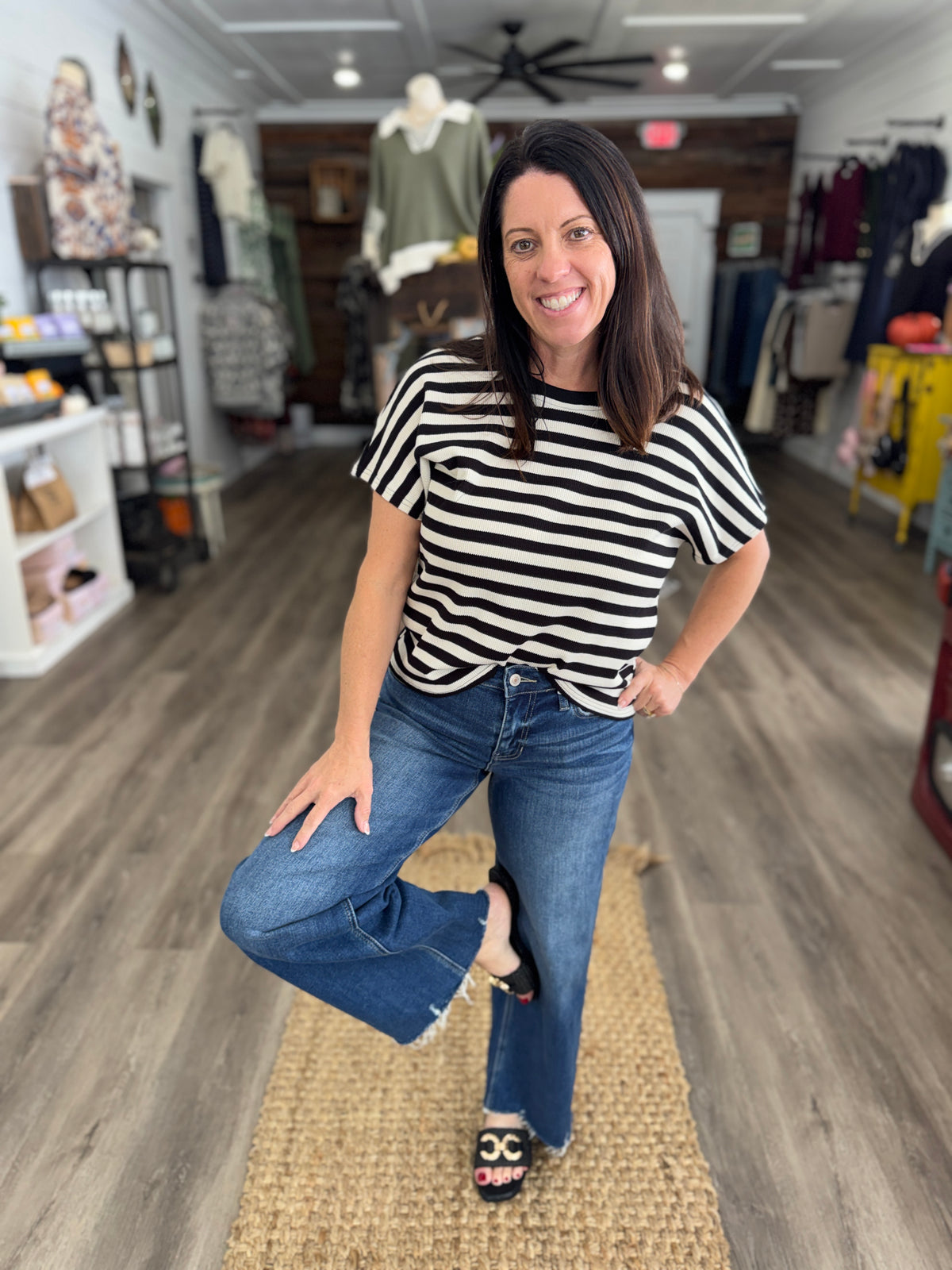 Brianna Easy Stripe Knit Top- Black