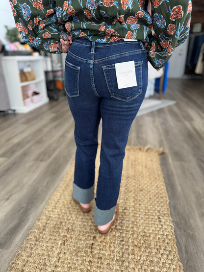 High Rise Cuffed Crop Slim Straight Jeans