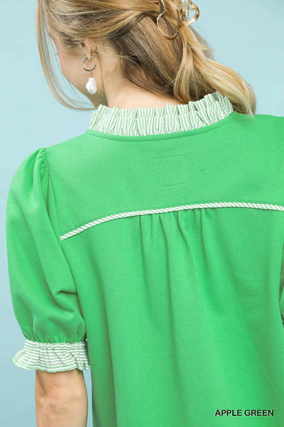 Alana Ruffle Trim Puff Sleeve Top