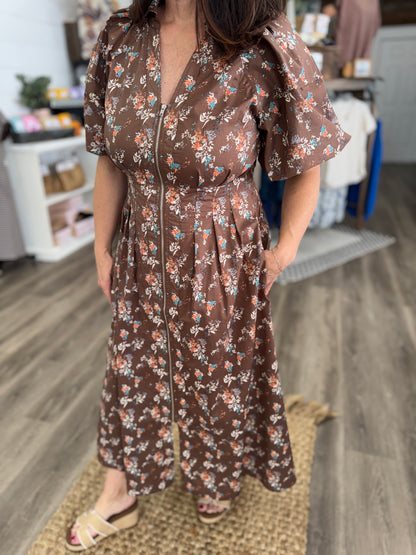 Dolly Bubble Sleeve Printed Midi Dress