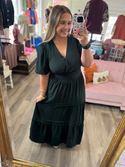 Sophie Pintuck Tiered Maxi Dress-Green