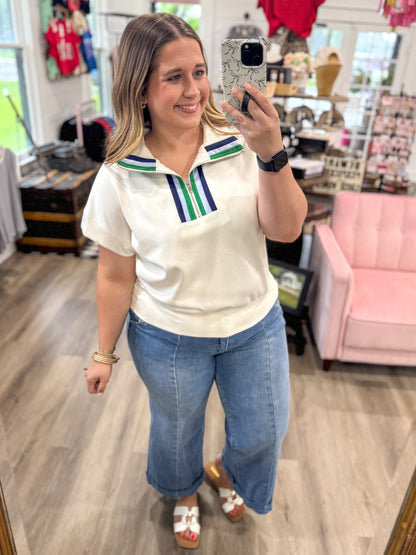 Emilee Striped Half-Zip Knit Top