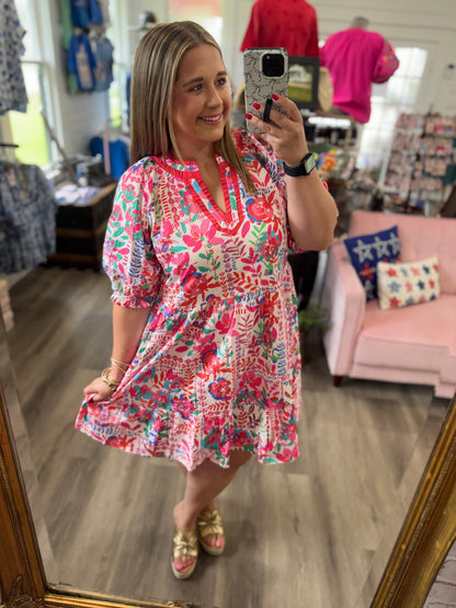 Kamryn Mix Botanical Print Tiered Dress