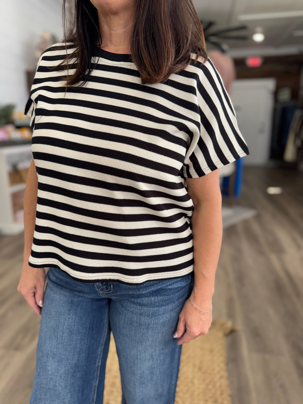 Brianna Easy Stripe Knit Top- Black