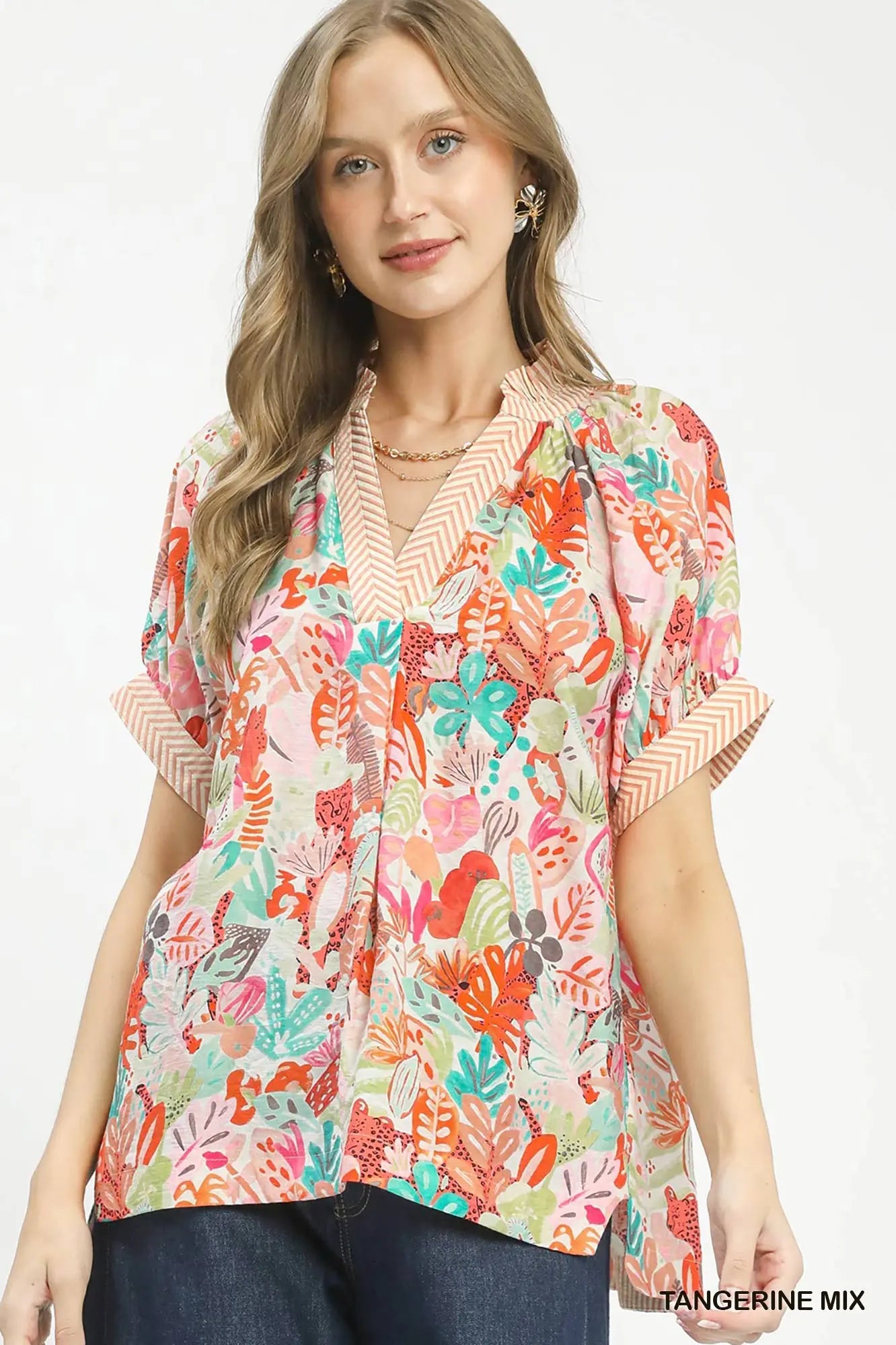 Allie Mix Boho Printed V-Neck Top