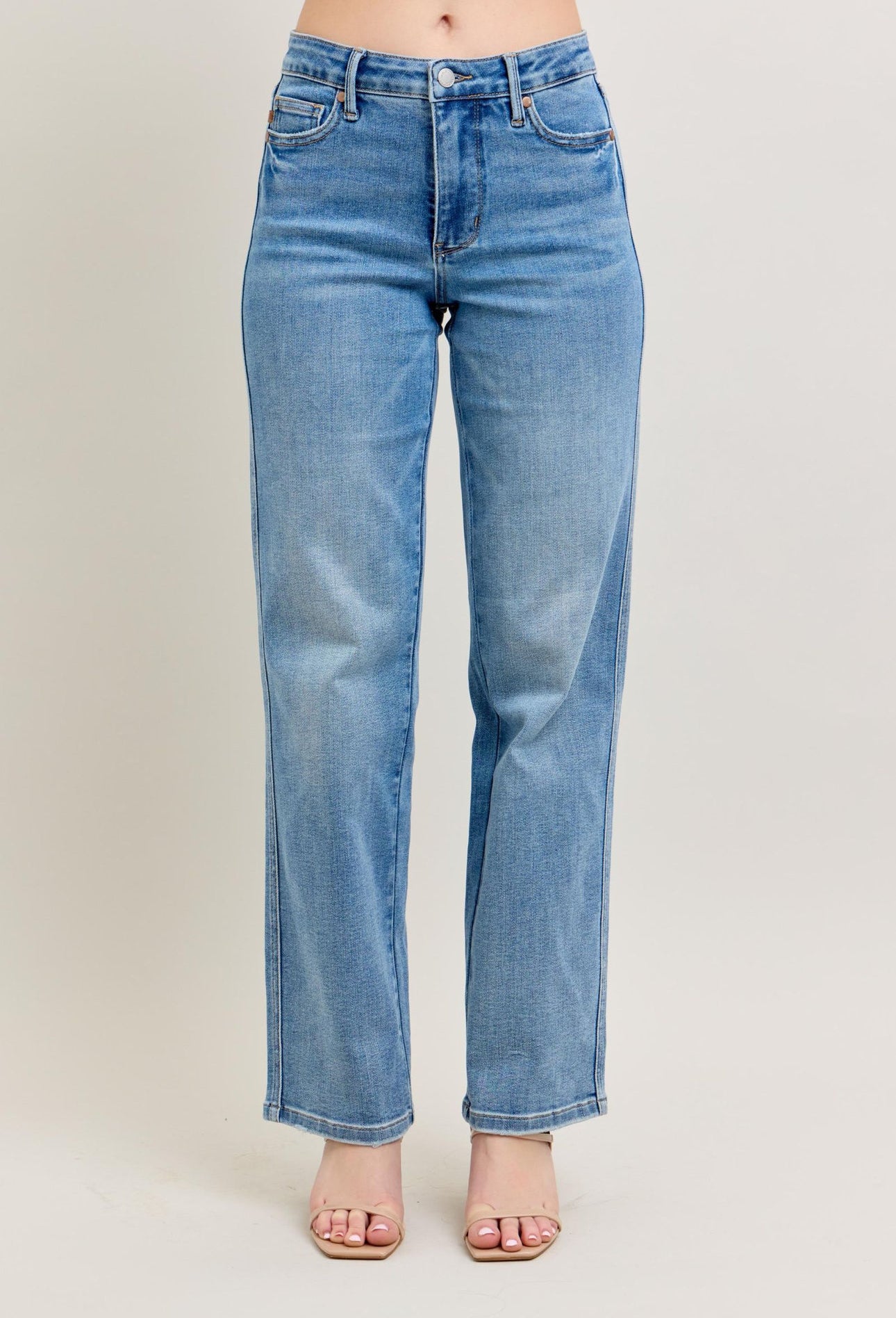 Bella Mid Rise Tummy Control Vintage Wash Straight Jeans