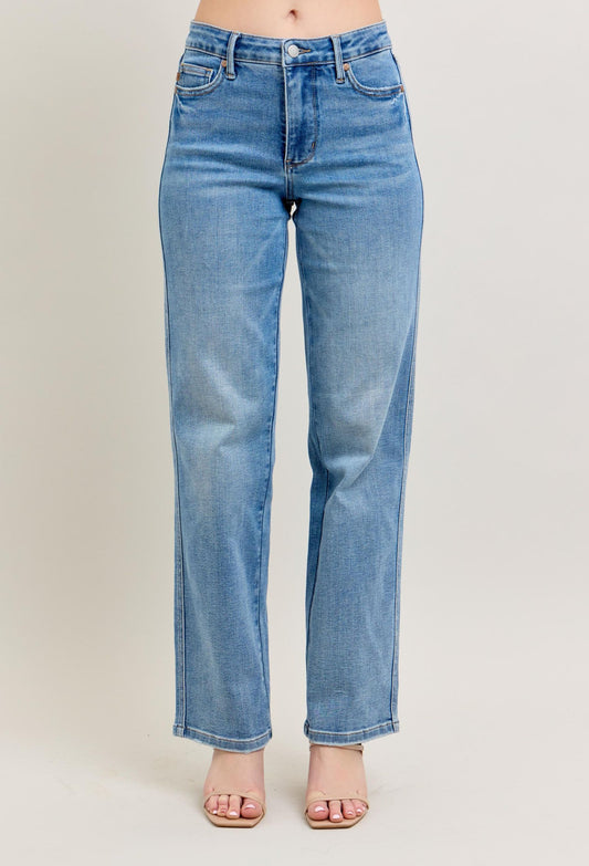 Bella Mid Rise Tummy Control Vintage Wash Straight Jeans