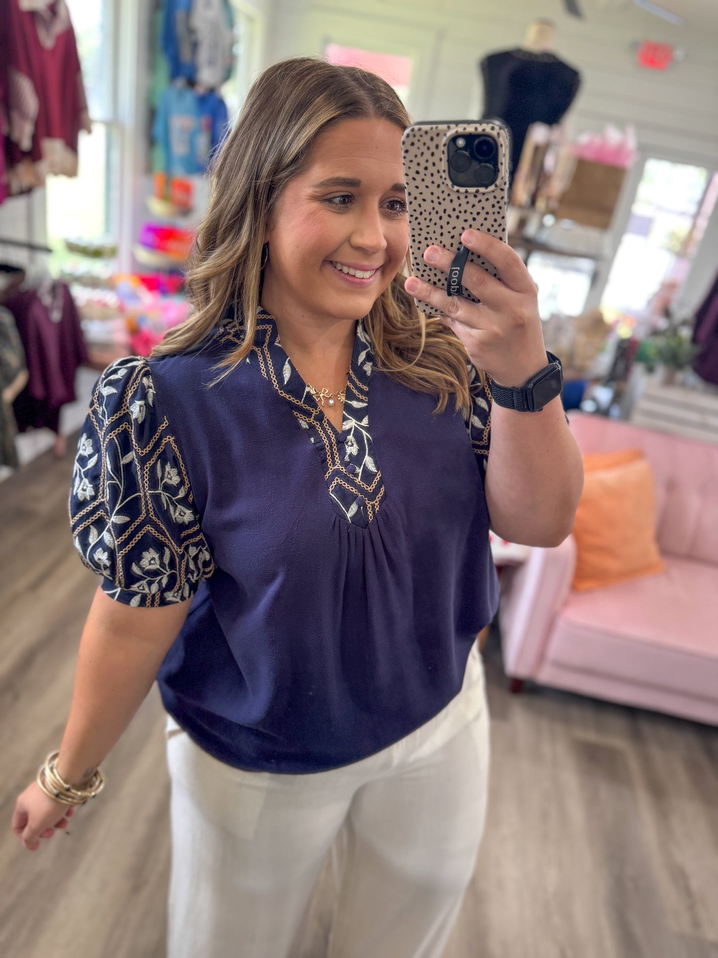 Gianna Embroidered Puff Sleeve Top