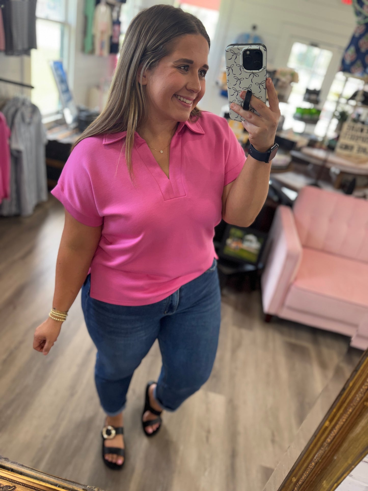 Sophie Luxe Knit V-Neck Top-Pink