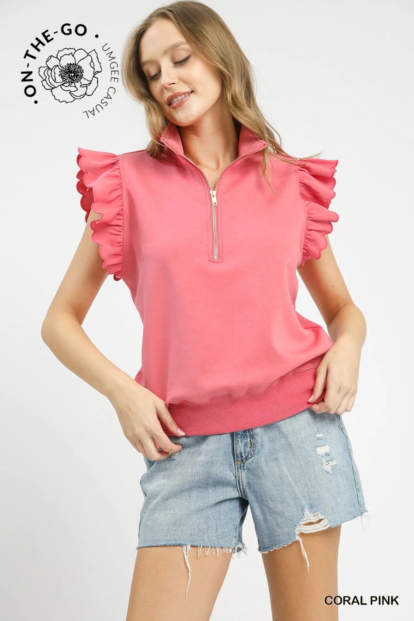 Beth Ruffled Zip-Up Sweatshirt
