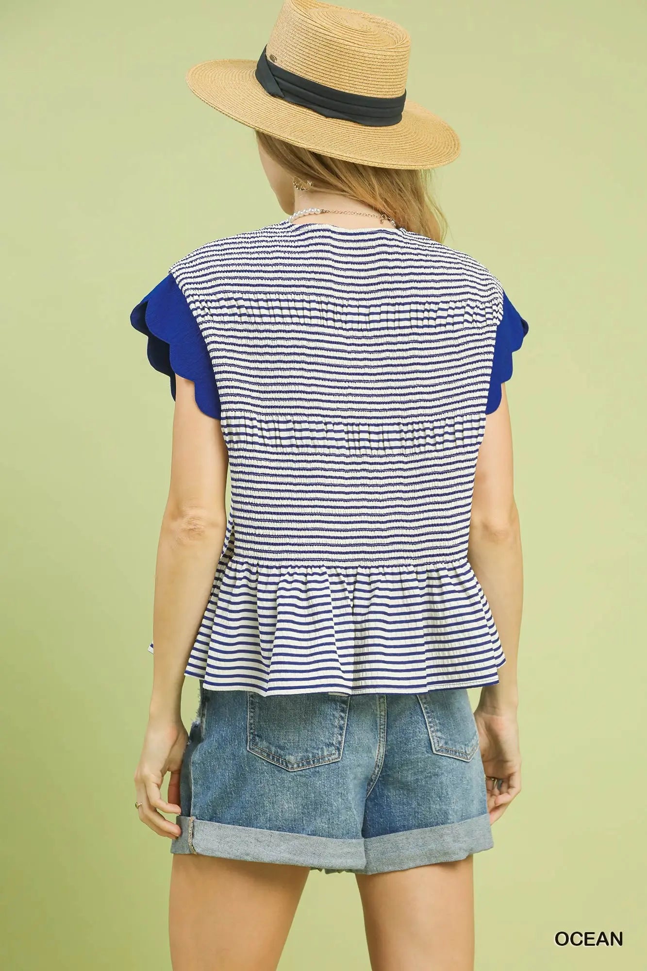 Alana Stripe Ruffle Sleeve Peplum Top
