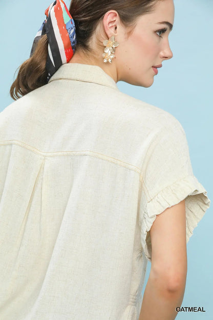 Kari Washed Linen Blend Smocked Shirt
