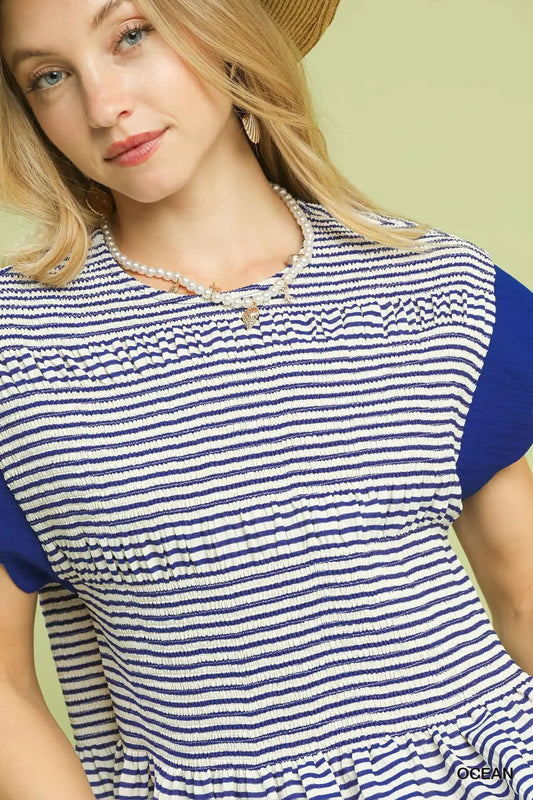 Alana Stripe Ruffle Sleeve Peplum Top