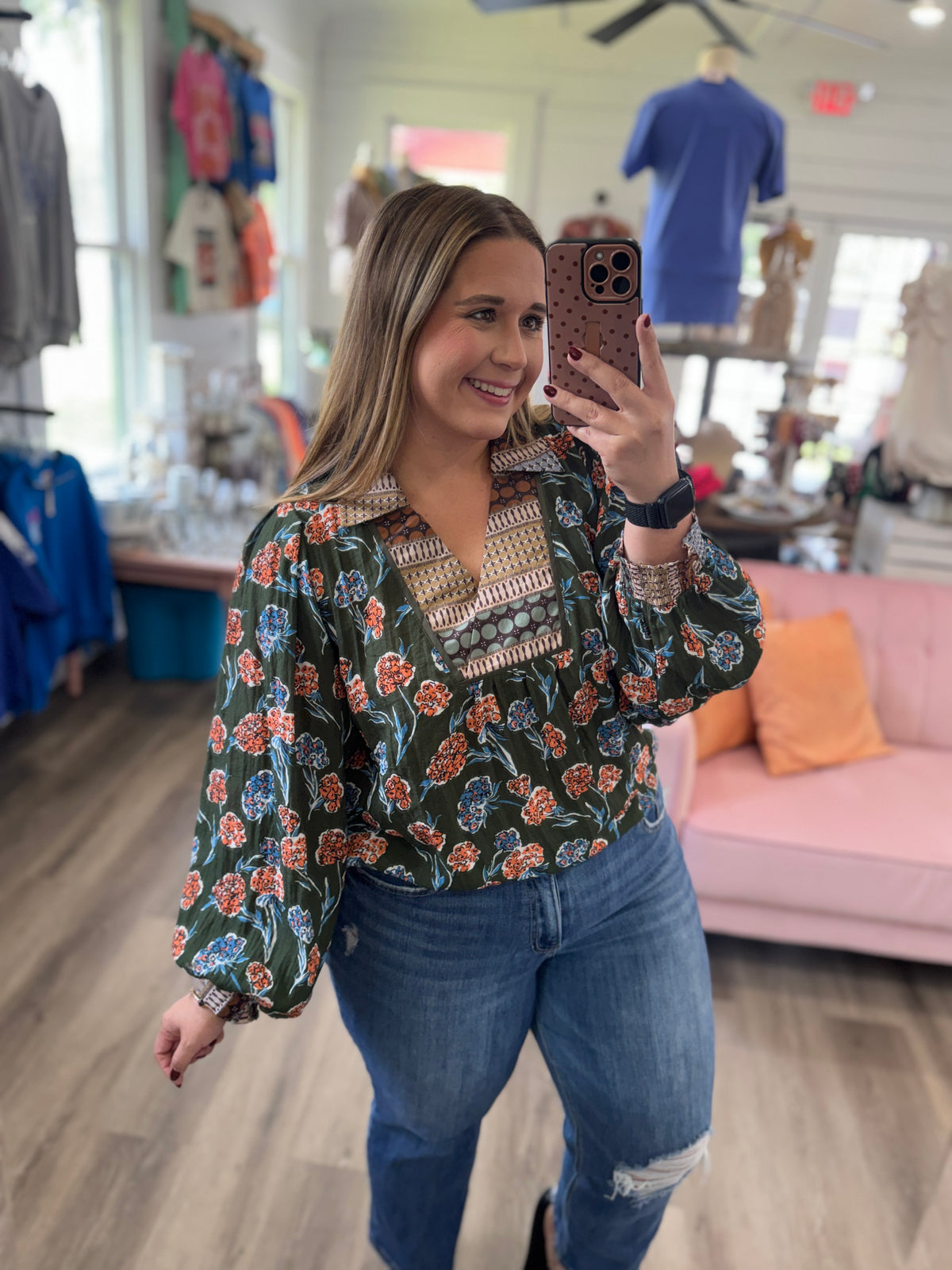 Autumn Bloom Balloon Sleeve Blouse