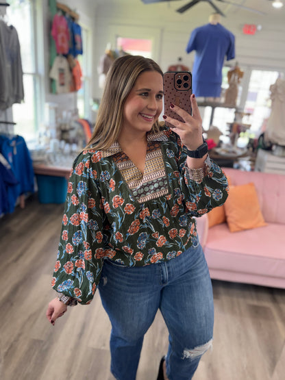 Autumn Bloom Balloon Sleeve Blouse