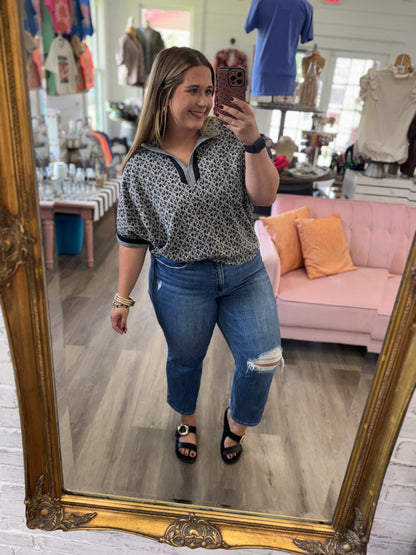 (S-2XL) Grace Geometric Split Neck Blouse