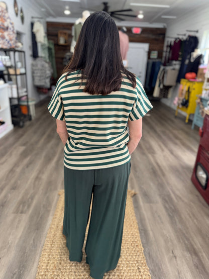 Alyssa Linen Scallop Hem Wide Leg Pants- Palm Green