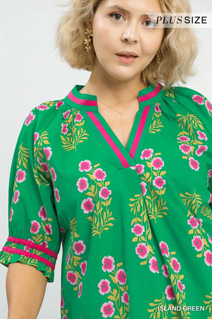 Tara Floral V-Neck Puff Sleeve Top