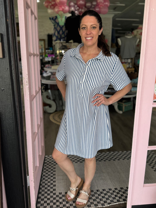 Terrie Stripe Collared T-Shirt Dress