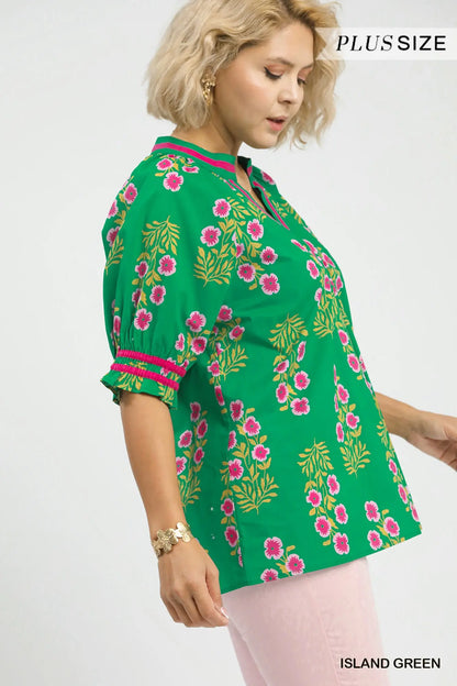 Tara Floral V-Neck Puff Sleeve Top