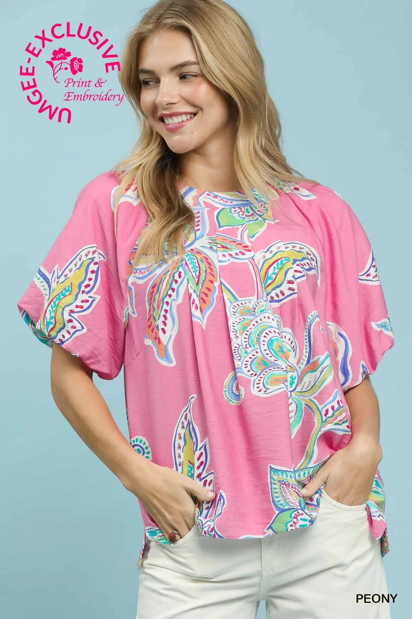 Brittany Paisley Print Top-Peony