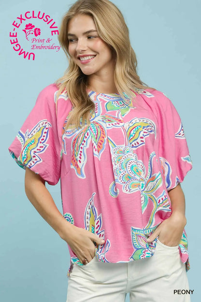 Brittany Paisley Print Top-Peony
