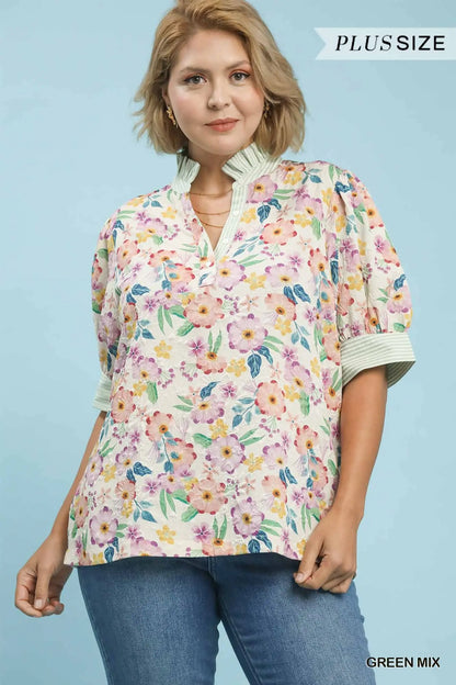 Stacy Floral Print Jacquard Ruffle Top