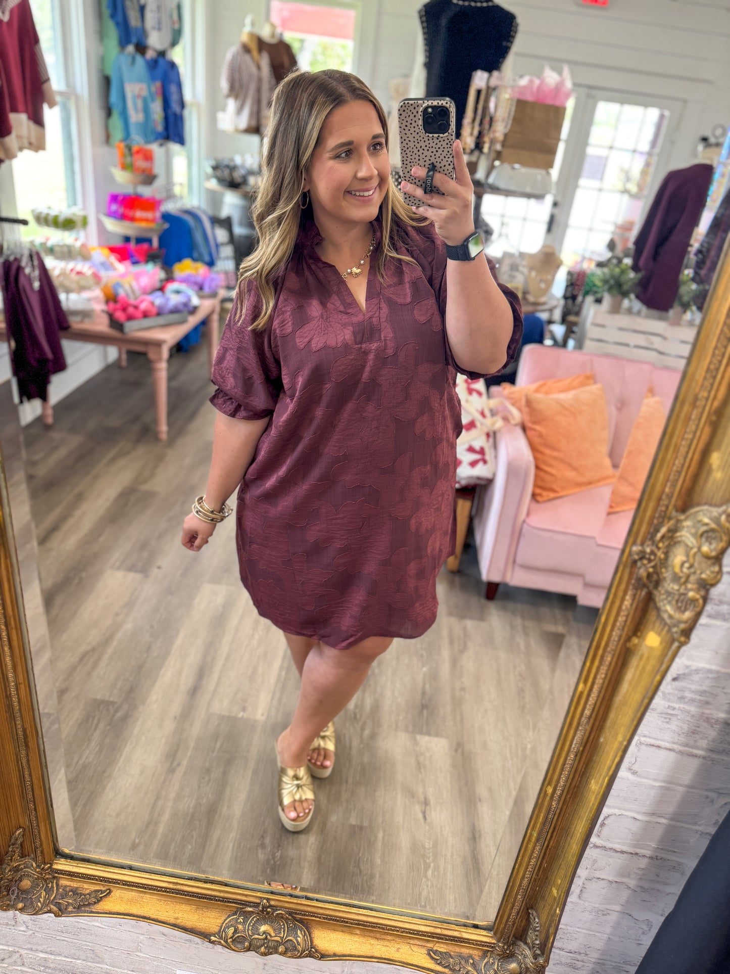 Grace Floral Textured Jacquard V-Neck Dress