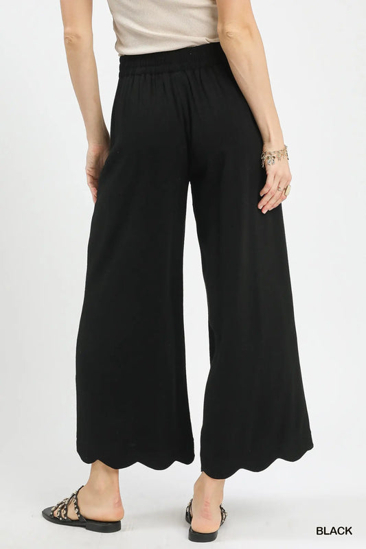 Kacie Linen Scallop Hem Wide Leg Pants