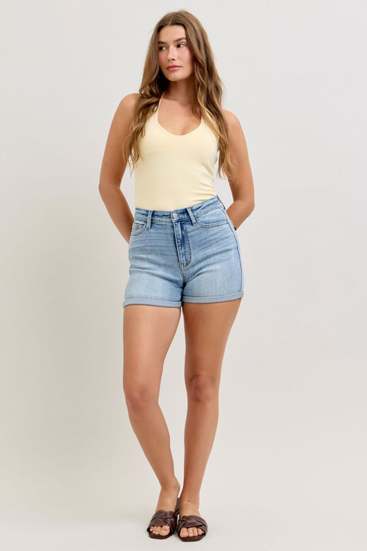 Amber High-Waist Slim Short w/ Cell Phone Back Pocket