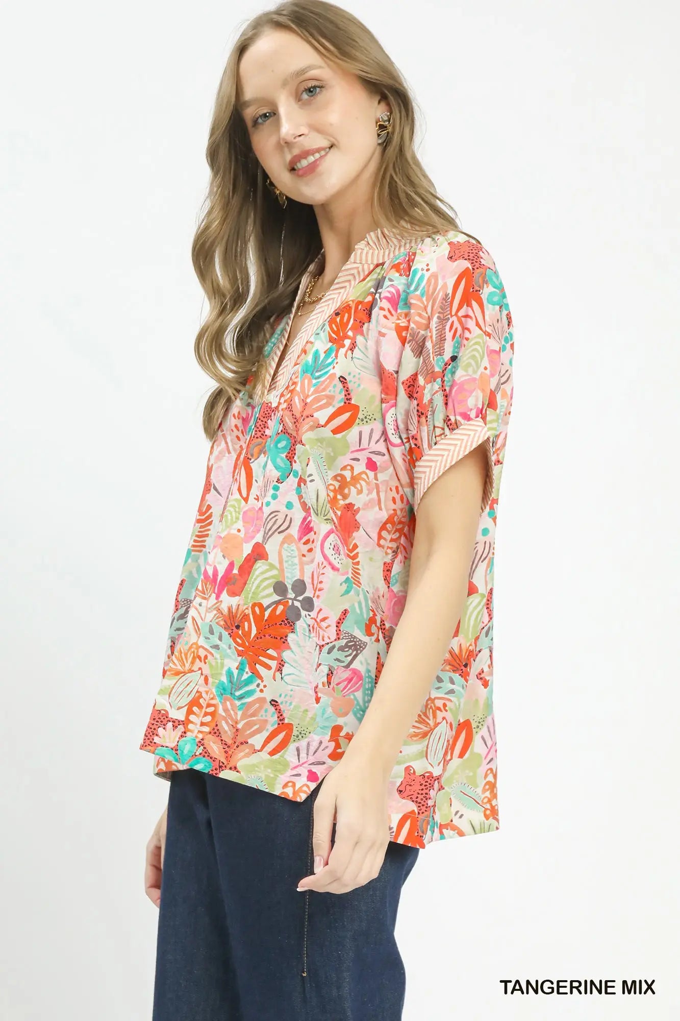 Allie Mix Boho Printed V-Neck Top