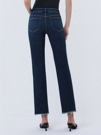 Reunite MR Dark Wash Raw Hem Ankle Straight Jeans