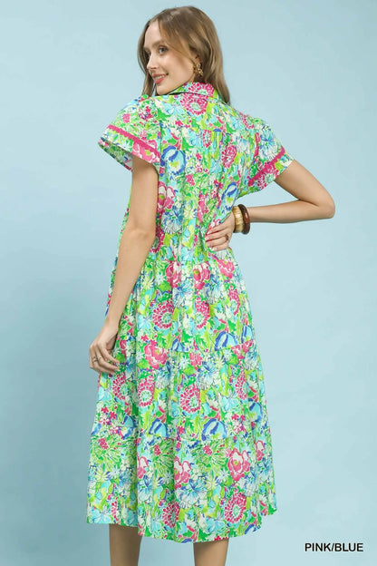 Marissa Bold Mixed Floral Tiered Midi Dress