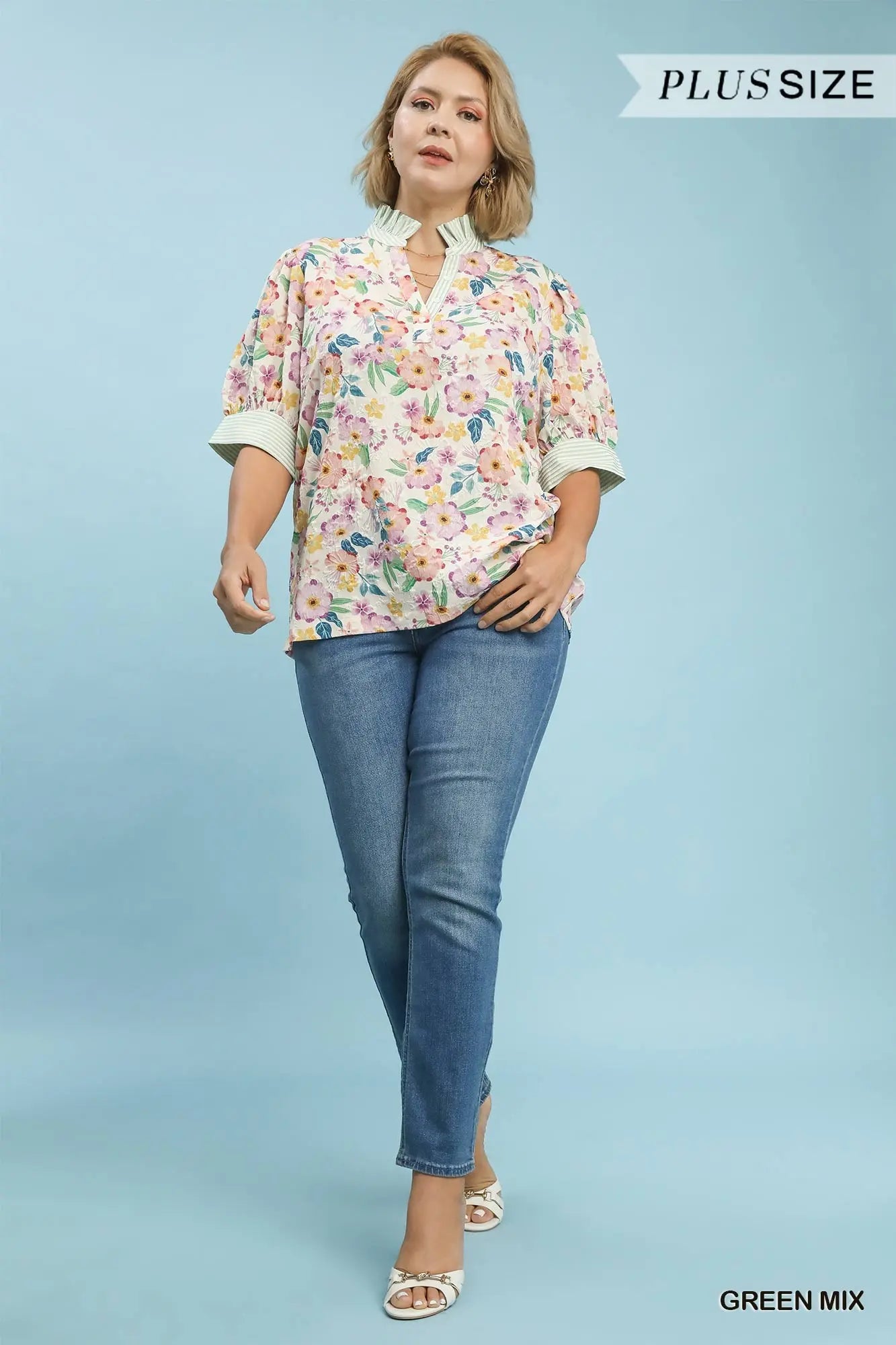 Stacy Floral Print Jacquard Ruffle Top