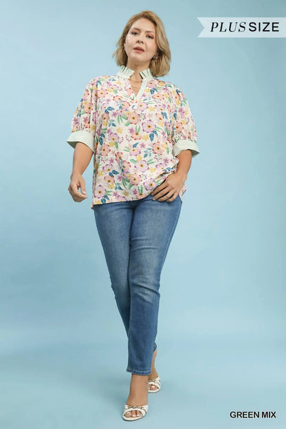 Stacy Floral Print Jacquard Ruffle Top