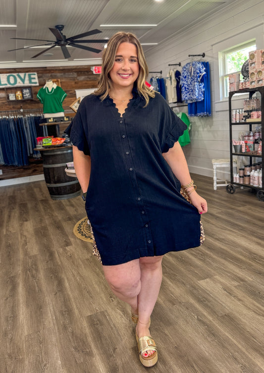Alisha Linen Dress with Leopard Print Back