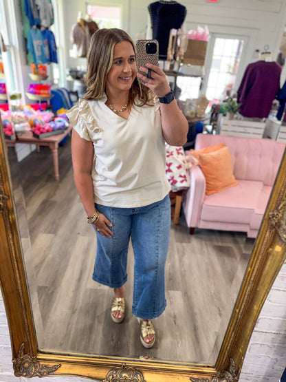 Oak Ruffle Sleeve V-Neck Top